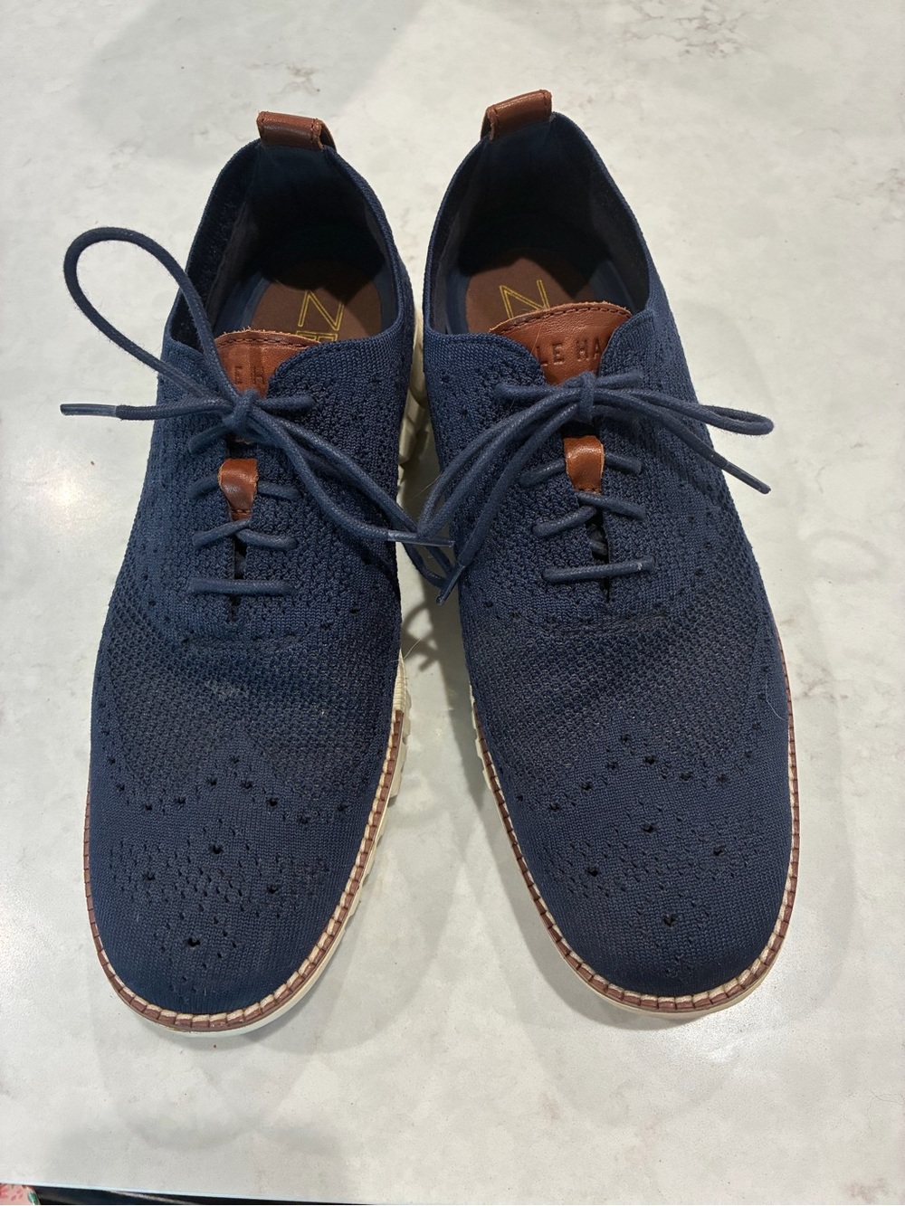 Cole Haan Navy Knit Derby with Brown Leather Accents